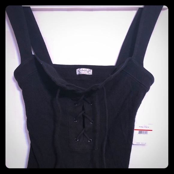 Free People Tops - FREE PEOPLE Black Lace Up Front Body Suit - NEW!